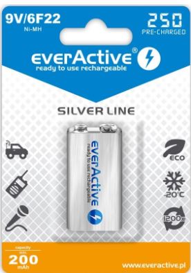 Pilha Recarregável Ni-Mh 9V 250mAh (min 200mAh) RTU - everActive