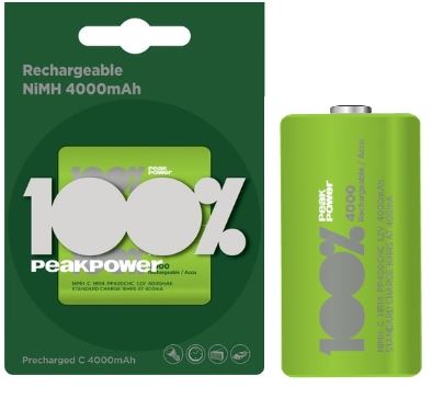 Blister 2 Pilhas Recarregáveis C / R14 Ni-Mh 1,2V 4000mAh - PEAK POWER