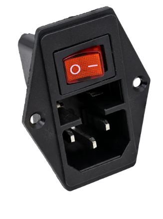 Base de Corrente Tripolar 10A 250V c/ Porta Fusível + Interruptor