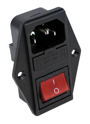 Base de Corrente Tripolar 16A 250V c/ Porta Fusível + Interruptor