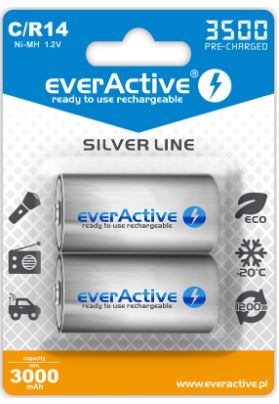 Blister 2 Pilhas Recarregáveis C / R14 NI-MH 1,2V 3500mAh (min 3000mAh) RTU - everActive