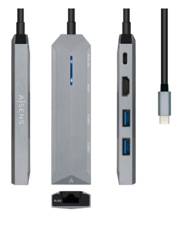 Docking Station USB-C "5-em-1" (Cinza) - AISENS