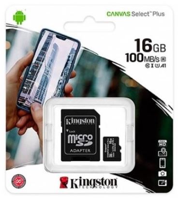 Cartão de Memória 16GB MicroSDHC Class 10 c/ Adaptador - Kingston Technology Canvas Select