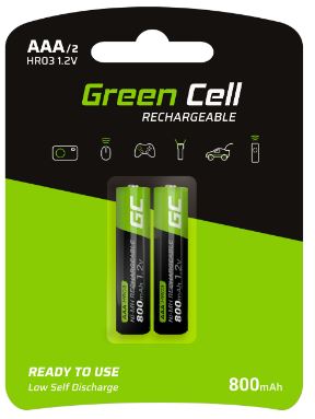 Blister 2x Pilhas Recarregáveis 1,2V AAA Ni-Mh 800mAh - GREEN CELL