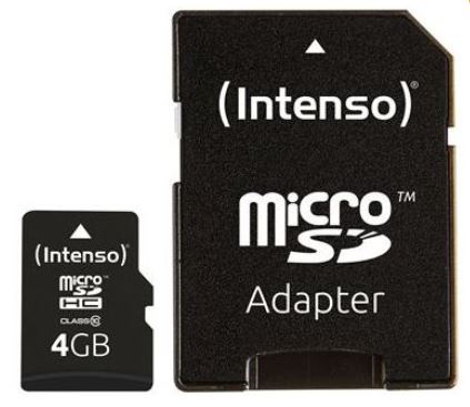 Cartão de Memória 4GB microSDHC Class 10 + Adaptador - INTENSO