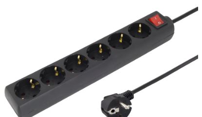 Extensão Sextupla c/ Interruptor (3 mts) - Preto