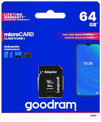 Cartão de Memória 64GB UHS-I MicroSD + Adaptador SD (CLASS 10) - GOODRAM