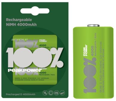 Blister 2 Pilhas Recarregáveis D / R20 Ni-Mh 1,2V 4000mAh - PEAK POWER