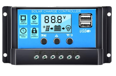 Controlador de Carga LCD 12/24V 30Ah USB PWM p/ Painel Fotovoltaico