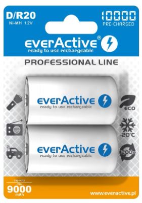 Blister 2 Pilhas Recarregaveis NI-MH - D / R20 1,2V 10000mAh (min 9000mAh) RTU - everActive