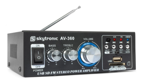 Amplificador Hi-Fi (FM/SD/USB/MP3) 2x 40W RMS - Skytronic AV360