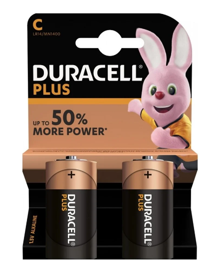 Blister 2 Pilhas Alcalinas 1,5V C / LR14 - Duracell PLUS
