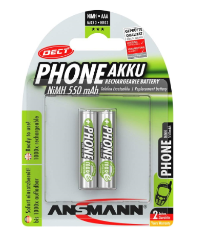 Blister 2x Pilhas Recarregáveis 1,2V AAA Ni-Mh 550mAh - ANSMANN