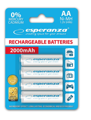 Blister 4 Pilhas Recarregaveis 1,2V 2000mAh Ni-Mh AA - ESPERANZA