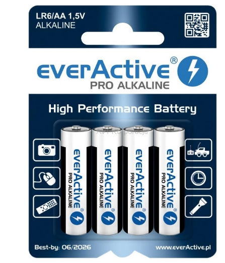 Blister 4x Pilhas Alcalinas 1,5V LR6 AA - everActive PRO ALKALINE