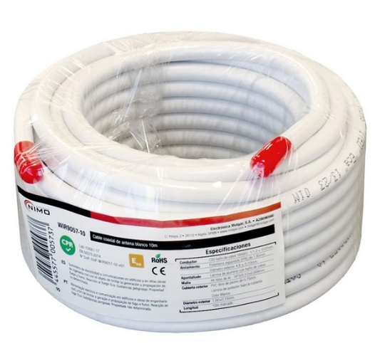 Bobine Cabo Coaxial RG6 Cobre Ø6,8mm Branco (10 mts) - NIMO