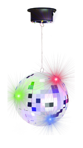Bola de Espelhos 20cm c/ Motor 18 LEDs Coloridos