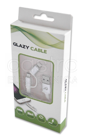 Cabo "FLAT" USB A Macho -> microUSB + LIGHTNING Branco (1 metro)