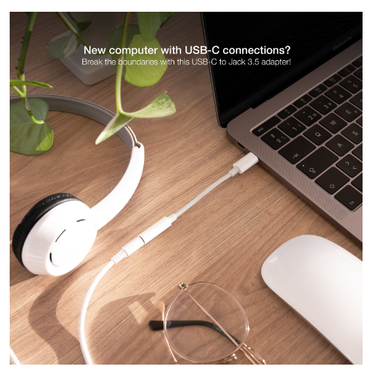 Cabo Adaptador USB C Macho - Jack 3,5mm Fêmea (Branco) - NANOCABLE