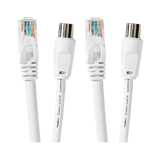 Cabo Coaxial RF Femea / RJ45 CAT6 <> Coaxial RF Macho / RJ45 CAT6 (1,5 mts) - NEDIS