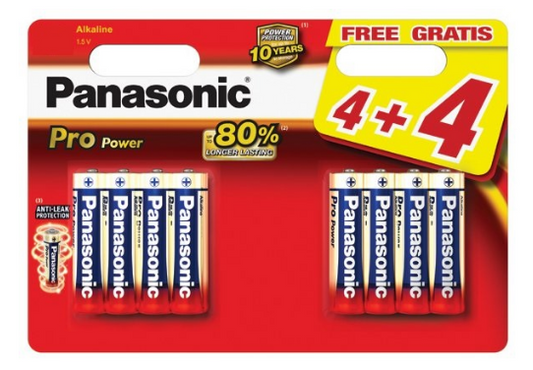 Blister 4+4 Pilhas Alcalinas 1,5V LR03 AAA - PANASONIC
