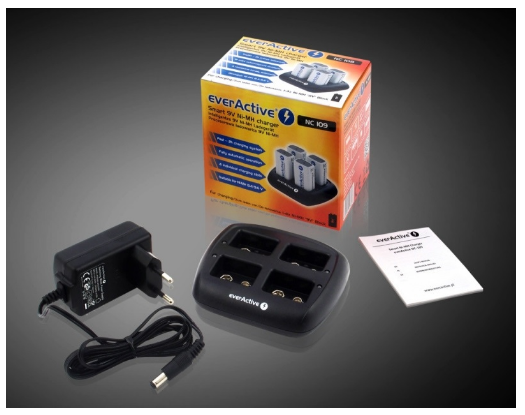 Carregador p/ 1-4 Pilhas 9V NiMH - everActive