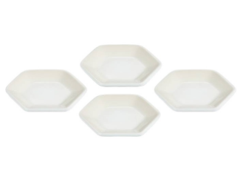 Conjunto 4 Pratos p/ Petiscos Hexagonais em Cerâmica de Grés 10xm (Merengue) - LE CREUSET