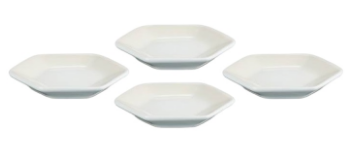 Conjunto 4 Pratos p/ Petiscos Hexagonais em Cerâmica de Grés 10xm (Merengue) - LE CREUSET