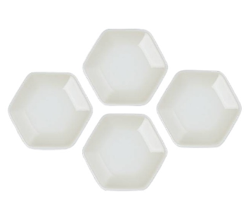 Conjunto 4 Pratos p/ Petiscos Hexagonais em Cerâmica de Grés 10xm (Merengue) - LE CREUSET