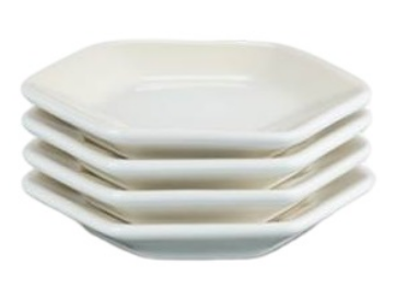 Conjunto 4 Pratos p/ Petiscos Hexagonais em Cerâmica de Grés 10xm (Merengue) - LE CREUSET