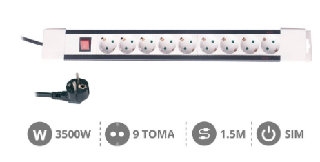Extensão Protectora 9 Tomadas 3500W c/ Interruptor (1,5 mts) - GSC