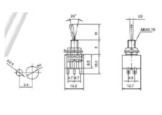 Interruptor Mini Alavanca ON-OFF-ON 3A