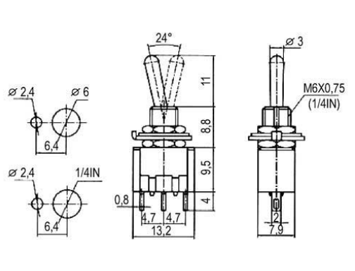 Interruptor Mini Alavanca (ON)-OFF-(ON) 3A 250V - Pressão