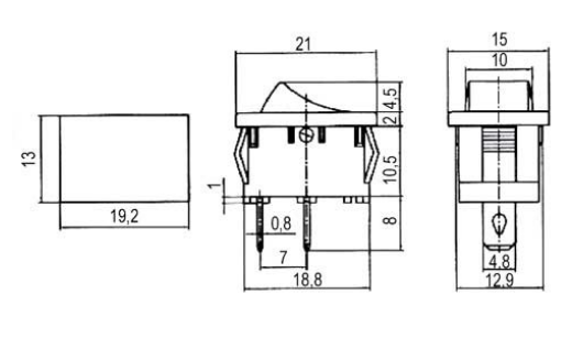 Interruptor ON-OFF SPST 1C, 2P - 250V 6A