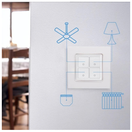 Interruptor de Parede 4 Botões p/ Módulos Shelly (Branco) - Shelly Wall Switch 4