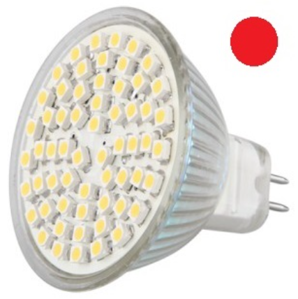 Lampada 60 LEDs SMD3528 12V MR16 3W Cor Vermelho