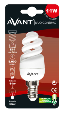 Lâmpada Espiral 11W E14 3200K - AVANTCONNECT