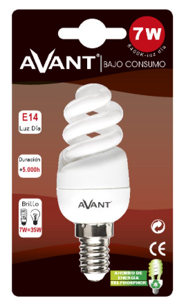 Lâmpada Espiral 7W E14 6400K - AVANTCONNECT