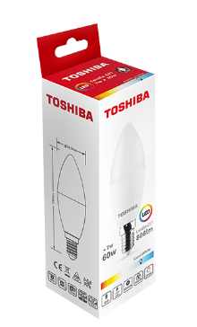 Lâmpada LED C37 E27 5W 3000K - TOSHIBA