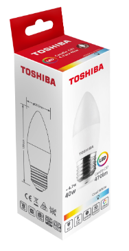 Lâmpada LED E27 C37 4,7W 6500K 470Lm - TOSHIBA