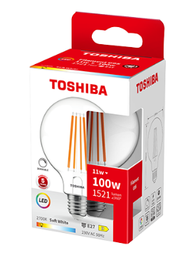 Lâmpada LED E27 G95 "Filamento" 11W Branco Q. 2700K 1521Lm - TOSHIBA