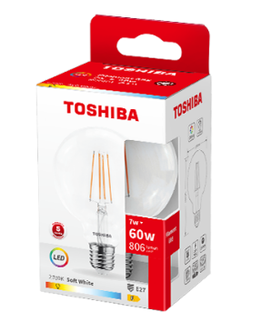 Lâmpada LED E27 G95 "Filamento" 7W 2700K 806Lm - TOSHIBA