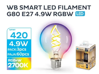 Lâmpada LED Filamento Smart Wi-Fi/Bluetooth E27 G80 220V 5W RGB + 2700K 420Lm