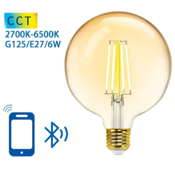 Lâmpada LED Inteligente E27 G125 Filamento Mesh Bluetooth 6W 2700K~6500K 806Lm (Âmbar)