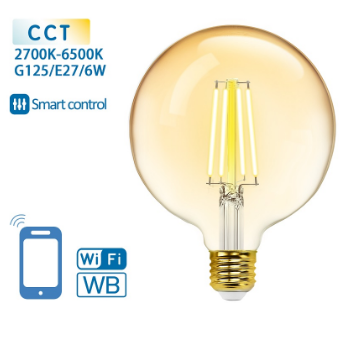 Lâmpada LED Inteligente E27 G125 Filamento Smart Wi-Fi 220V 6W 2700K ~ 6500K 806Lm (Âmbar)