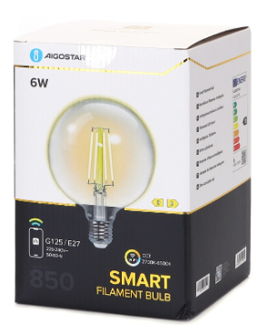 Lâmpada LED Inteligente E27 G125 Filamento Smart Wi-Fi 220V 6W 2700K ~ 6500K 850Lm (Transparente)