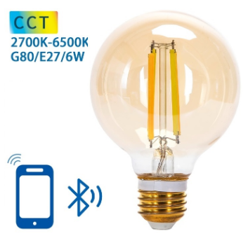 Lâmpada LED Inteligente E27 G80 Filamento Mesh Bluetooth 220V 6W 2700K~6500K 806Lm (Âmbar)