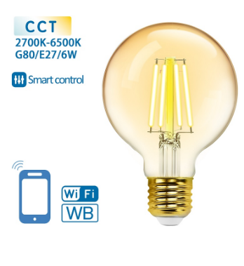 Lâmpada LED Inteligente E27 G80 Filamento Smart Wi-Fi 220V 6W 2700K~6500K 806Lm (Âmbar)