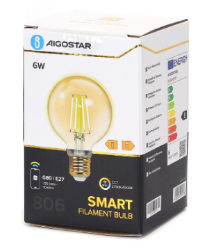 Lâmpada LED Inteligente E27 G80 Filamento Smart Wi-Fi 220V 6W 2700K~6500K 806Lm (Âmbar)