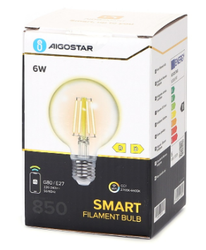 Lâmpada LED Inteligente E27 G80 Filamento Smart Wi-Fi 220V 6W 2700K ~ 6500K 850Lm (Transparente)